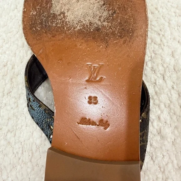 Louis Vuitton Brown and Black Sandals Flip Flops with Gold Accents 35 - Picture 6 of 8
